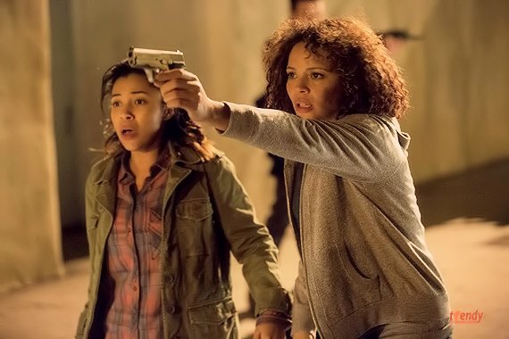 (L to R) Zoe Soul and Carmen Ejogo in The Purge Anarchy - Photo Credit Justin Lubin