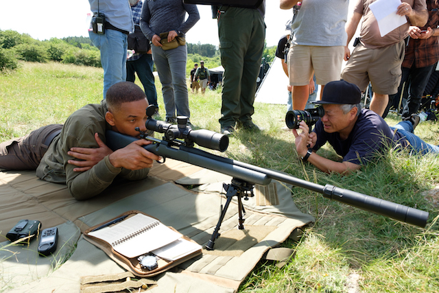 Director Ang Lee and Will Smith on the set of Gemini Man