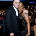 Singer and songwriter Sam Smith (L) and Mary J Blige