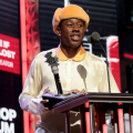 ATLANTA, GEORGIA - OCTOBER 01: Tyler, the Creator accepts the  'Hip Hop Album of the Year' onstage during the 2021 BET Hip Hop Awards at Cobb Energy Performing Arts Center on October 01, 2021 in Atlanta, Georgia. (Photo by Leon Bennett/2021 BET Hip Hop Awards/Getty Images)