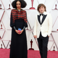 Oscar® nominees Celeste Waite (L) and Daniel Pemberton arrive on the red carpet of The 93rd Oscars® at Union Station in Los Angeles, CA on Sunday, April 25, 2021.