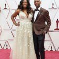 Oscar® nominee, Charles D. King (R) and guest, arrive on the red carpet of The 93rd Oscars® at Union Station in Los Angeles, CA on Sunday, April 25, 2021.